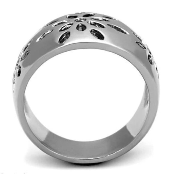 STAINLESS STEEL Open Work Flower Design Dome Ring - Picture 12 of 14
